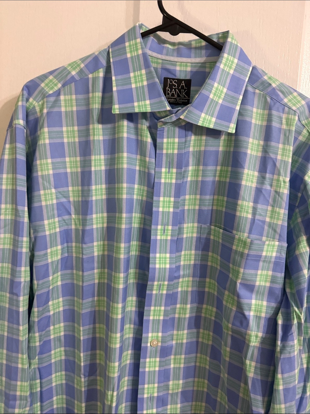 Jos. A. Bank Light Blue & Light Green Plaid Dress Shirt